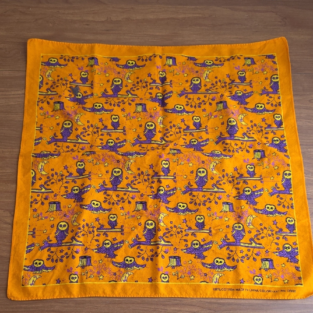 Orange Owl Print Cotton Bandana